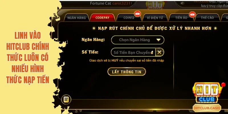 Linh vào Hitclub chính thức luôn có nhiều hình thức nạp tiền